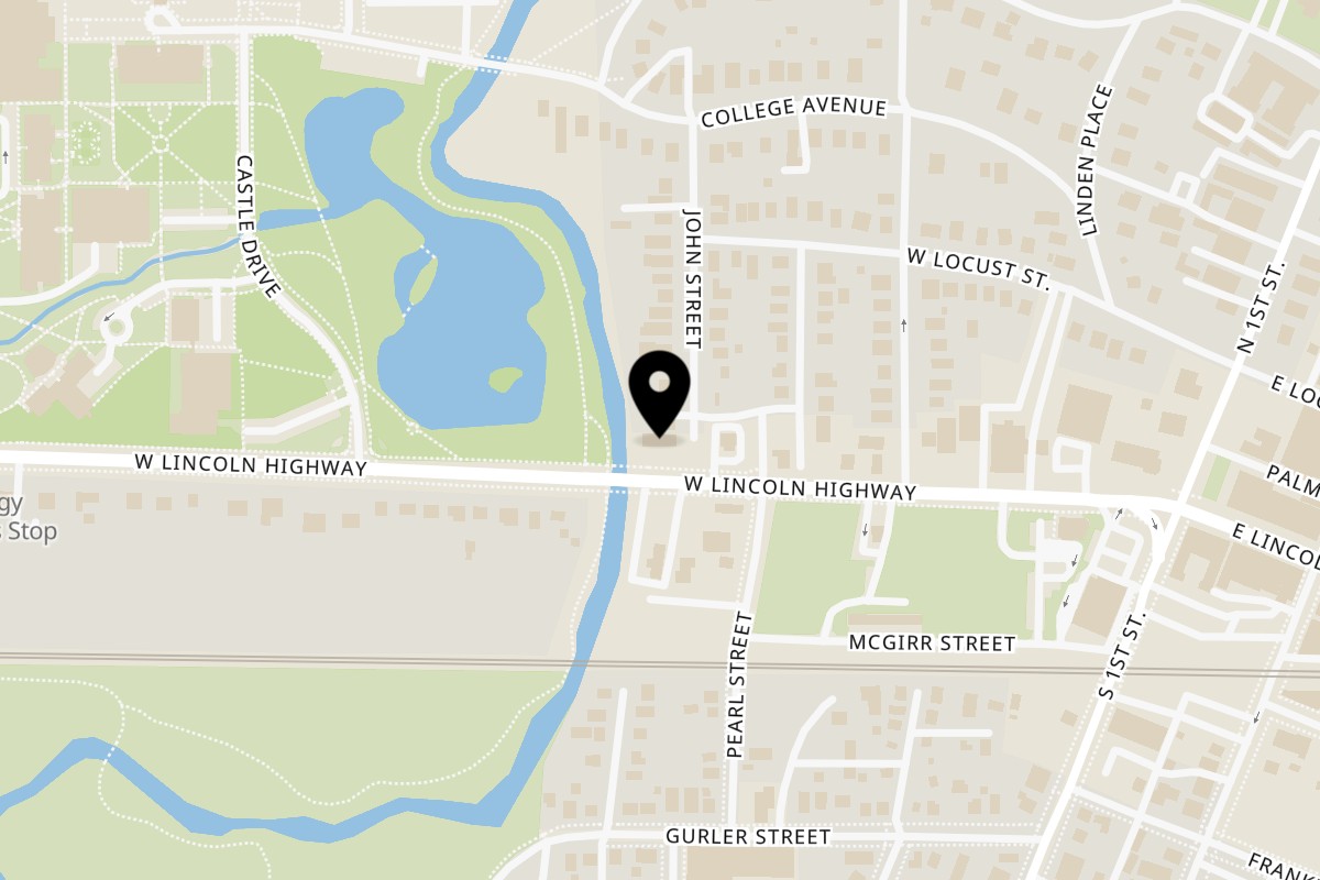 Map showing the location of Vinny's Pizza on 221 W Lincoln Hwy in DeKalb